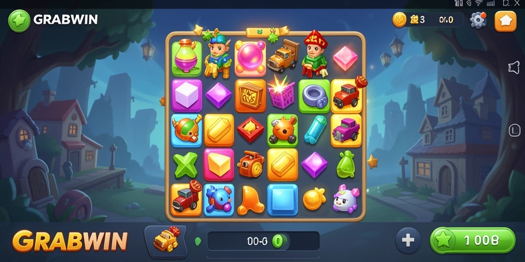 Tampilan menarik gameplay GRABWIN dengan elemen Match-3.